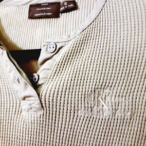 Calvin Klein Khaki Long Sleeve Henley Waffle Knit Shirt-Small